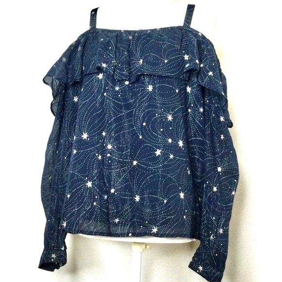 Floreal Spaghetti Straps off the Shoulder Long Sleeves Ruffled Top. - Picture 1 of 9